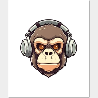 Ape with headphone Posters and Art